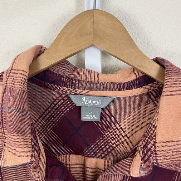 Natural Reflections Flannel Button Down Shirt Womens Plus Size 2X Cork Plaid - Picture 5 of 6